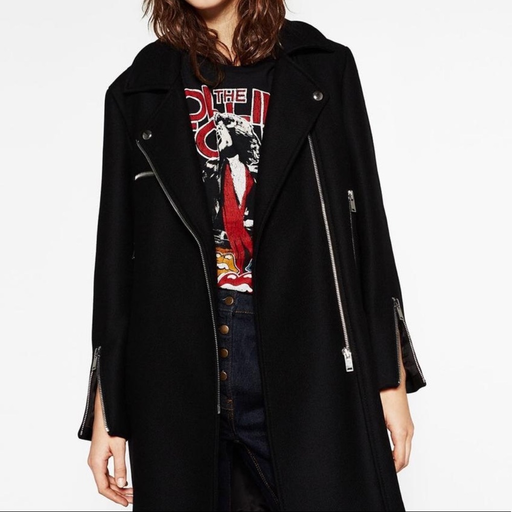 NWT Zara Black Wool Oversized Biker Jacket